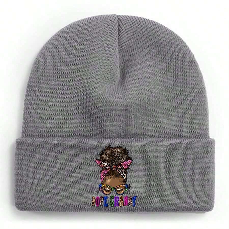 Dope Granny  A Stylish And Colorful Illustration Of A Fashionable Grandmother With Leopard Print Accessories Winter Beanie For Men Women Soft Warm Knit Hat Ski Stocking Cuffed Cap - 灰色 - 查看 1