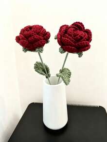 1/3 bó hoa hồng đỏ vĩnh cửu móc thủ công, quà tặng ngày lễ tình nhân, hoa hồng đỏ nhân tạo thủ công, thích hợp trang trí mùa thu, trang trí nhà cửa, trang trí bàn, đồ trang trí ở giữa bàn, đám cưới, phòng khách, trang trí tiệc, quà tặng, trang trí phòng - Màu Đỏ Sâu - Xem 7