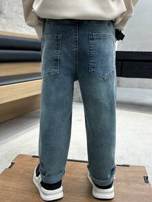 男童弹力腰带柔软牛仔裤，时尚春季裤装，适合幼儿和小童 - 淺藍色 - 查看 3