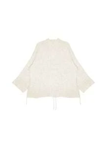 Áo len cardigan tay loe cổ chữ V khoét lỗ họa tiết hoa cỡ lớn - Màu be - Xem 3