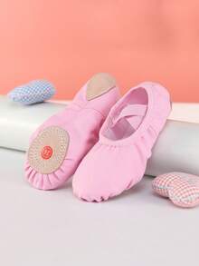 儿童公主芭蕾舞鞋，室内软底舞蹈鞋，练习鞋，瑜伽鞋，平底拖鞋 - 玫紅色 - 查看 4