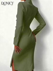 DONICY 女士春夏新款纯绿色双排扣西装外套 - 优雅时尚休闲长款纽扣大衣，适合情人节约会、狂欢派对、日常通勤、购物和聚会 - 綠色 - 查看 2