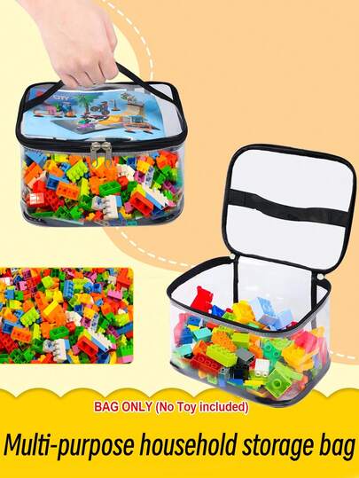 多功能中性空气收纳袋，简约设计，适用于积木拼图收纳，便携透明拉链，易于清洁，密封性好，经久耐用，可作桌面游戏旅行盒，带手动口袋和提手，黑色，圣诞节