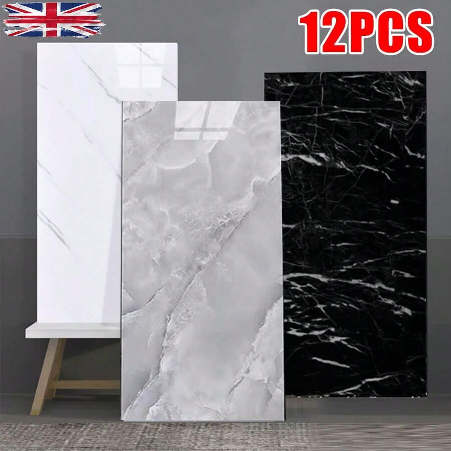 12Pcs Self-Adhesive Marble Tiles Sticker Stick On Wall Floor Kitchen Bathroom - Wall Stickers - View 1
