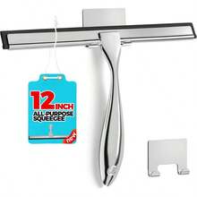 - Escobilla de ducha multiusos de 12 pulgadas para puertas de ducha, paredes de ducha, bao, ventana, parabrisas de vidrio y coche, espejos y cocina, acero inoxidable, color plateado - Plata + 30,48 cm - Ver 2