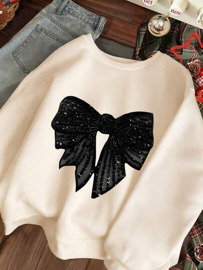 بلوزة كاجوال للبنات مطبوعة بفيونكة، مناسبة للخريف/الشتاء، بلوزة نسائية بياقة مستديرة، عصرية للارتداء اليومي، حفل التخرج، العودة إلى المدرسة، عيد المعلم، الاجتماع، الحفلة، السفر