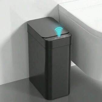 1PC/Simple Folding Trash Can, Crevice Trash Can, Elastic Lid Narrow Body Trash Can, Family Living Room, Bathroom, Dormitory, Creative Flower Pot, Paper Basket, Simple Striped Trash Can, White/Black/Beige, Suitable For Bedroom, Living Room, Bathroom, Garbage Storage Container, Suitable For Home And Office Use