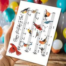 Adult Birthday Greeting Card - Musical Birds On Sheet Music For Nature & Music Enthusiasts (Includes Envelope) - Multicolor - View 2