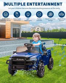 Kids Ride On Cars,12V Electric Ride On Truck Car W/Remote Control, Electric Pickup Car For Toddlers, Spring Suspension, LED Lights, Music, Ride On Toys For Boys Girls - 藏蓝色 - 查看 5