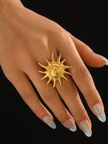 Elegant Geometric Open Ring For Women - Yellow Gold - View 1
