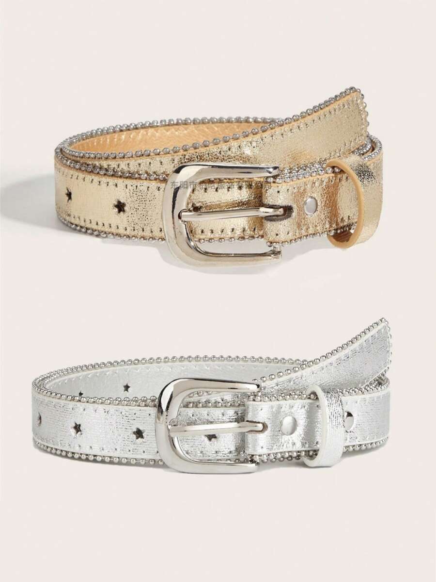 1 pieza Cinturón casual y versátil para niños con estrellas doradas, adecuado para vestidos, pantalones, uso diario, Navidad, Año Nuevo, regalo de cumpleaños