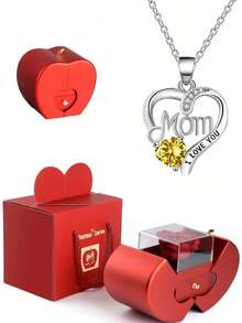 Impresionante regalo, collar colgante con flor de rosa en forma de corazón con la palabra "Mamá", perfecto para el Día de la Madre, Acción de Gracias, Navidad, Aniversario, regalo para la madre, familia, amigos, usted mismo, viene con una caja de regalo premium con flor de rosa, agregando un toque de elegancia, haciendo que el regalo sea visualmente impresionante e inolvidable, recuerdo pensativo, la elección perfecta para los recuerdos apreciados