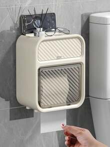 1pcEasy-Install Waterproof Toilet Paper Holder - Wall-Mounted, No-Drill Bathroom Tissue Storage Rack Bathroom Accessories - Apricot - View 2