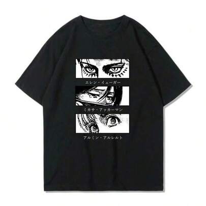 Women'S Christmas Graphic Tee Attack On Titan T-Shirt Men Women 100% Cotton Plus Size Streetwear Casual O-Neck Japanese Anime Printed Oversized Unisex Tees Black - Perfect Thanksgiving Christmas New Year Gift