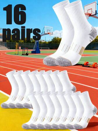 16 Pairs/8 Pairs/4 Pairs Black & White Autumn/Winter Socks, Fashion, Casual, Comfortable, Odor-Resistant, Outdoor Sports, Running, Fitness, Compression Knee Socks, Business Casual Vacation High-Top Socks, Men's Mid-Calf Socks, Men's High Elastic Socks, Soft Elastic Comfortable Breathable Socks, Suitable For Men And Women's Daily Wear, Simple Comfortable Unisex Mid-Calf Socks, Socks For Men And Women