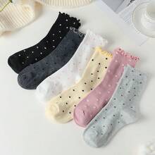 Women Striped Socks, Cute Ankle Calf Sock For Women Cotton Knit Size 5-9, Medium Casual Women's Novelty Socks{Inchsize_nameinch:Inch5-9inch,Inchcolor_nameinch:InchDotsWhiteBeigheBlackGreyBluePlaidinch} - 藍色 - 查看 3