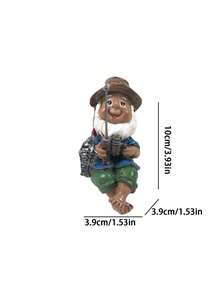 1 pieza Estatua de gnomo de pesca de resina, escultura de jardín, decoración de arte de patio para exteriores, figura decorativa de pescador caprichoso