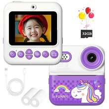 Câmera fotográfica instantânea 1080P para crianças, presente de Natal e aniversário, brinquedo educativo, adequada para meninos e meninas de 3 a 10 anos, inclui 2 rolos de papel fotográfico. - Multicolorido - Ver 2