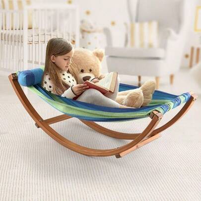 Hammock With Stand, Wooden Single Hammocks Chair Bed Lounge Swing Chairs Sun Lounger Outdoor Furniture Indoor Trav...