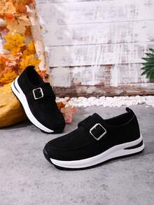 1 par de zapatos de cuña con plataforma y hebilla de tela con estampado de leopardo, adecuados para uso casual, al aire libre, fiesta, boda, moda, vacaciones y universidad, aptos para todo tipo de ocasiones - Negro - Ver 7