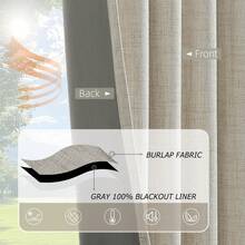 4pcs Burlap Linen Blackout Curtains For Living Room/Bedroom, Back Tab Faux Linen Textured 100% Blackout Drapes, Thermal Insulated Privacy Protection Farmhouse Window Curtains - 亞麻布 - 查看 4