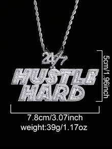 DUBSS 1 件装镶钻 Hustle Hard 24/7 男士项链吊坠，5A 级立方氧化锆镀金嘻哈饰品 - 字母 - 查看 3