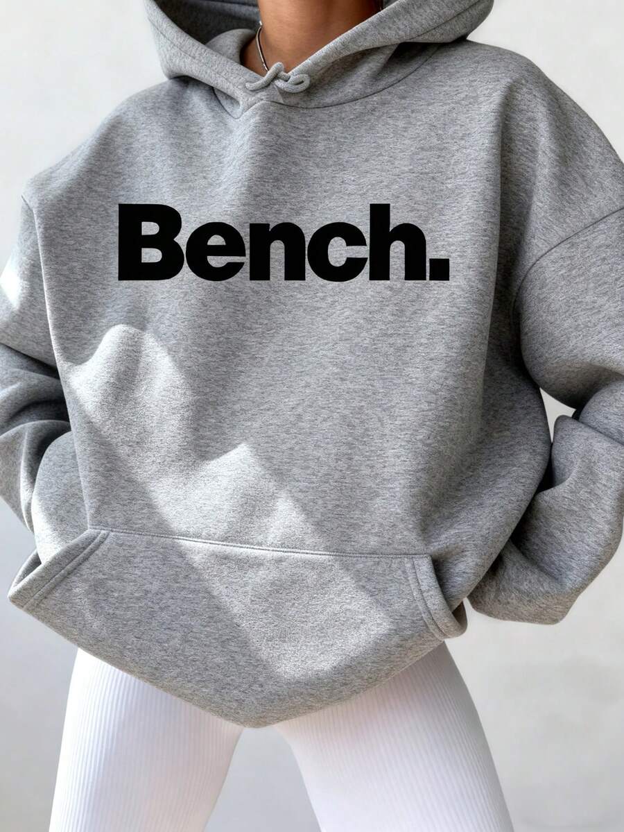 BENCH 女款寬鬆休閒連帽衛衣,圖案設計,返校季秋冬款 - 灰色 - 查看 1