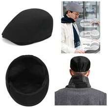 Classic Wool Blend Newsboy Cap, Black Flat Ivy Style, Winter Gatsby Cabbie Scally Hat Men, Daily Wear - 均碼+黑色 - 查看 1