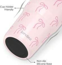 Pink Bow Stainless Steel Straw Lid Tumbler 30oz With Carry Handle For Women Girls, Insulated Travel Coffee Cup, Gift For Sports Outdoor Workout Christmas Birthday - 弓 2 - 查看 3