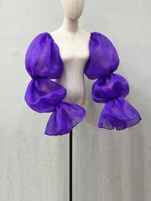 1pc Black Mesh Petal Sleeve, 2pcs Elastic 4-Layer Dark Bride Sleeve Cuffs - Multicolor - View 11