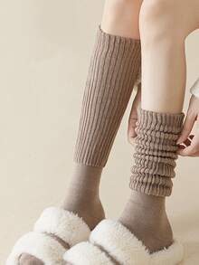 6 Pairs Women's Solid Color Socks, Casual & Versatile, Thick & Warm For Autumn/Winter, Over The Calf School Style, Cozy Socks - Multicolor - View 7