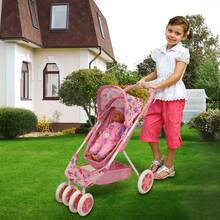 Anivia Brand 18-Inch Doll Stroller, Foldable Doll Pram, Reversible Front And Rear, Convertible Between Stroller And Pram, Quiet Wheels And Comfortable Handle, Suitable As Children's Holiday Or Birthday Gift