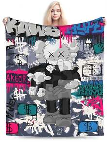 Kawss Kawaii Kaw Blanket The Ultimate Anime Fan Gift - Luxuriously Soft Flannel Blanket, Cartoon Printed Throw For Home, Camping, Travel, Perfect For Christmas & Birthdays - 黑色 - 查看 3