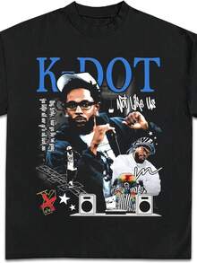 Camiseta gráfica de rapero con texto "DR.AK.E", sudadera, sudadera con capucha (EE. UU., Alpha, On) - Negro - Ver 1