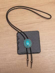 1pc Western Style Turquoise Bolo Tie, Unique Casual Long Necklace Accessory - Multicolor - View 7