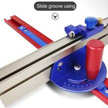 Sistema de guía de inglete para sierra de mesa, mesa de empuje, manija de empuje, bloque limitador, soporte, juego de guía de inglete - Azul - Ver 11