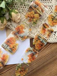60mm*2M Retro Plant Tree Forest Scrapbook Supplies Simple Pet Tape Creative Pattern Fresh Red Maple Tree Forest Cherry Tree Birch Tree Journal Bullet Journal Material Background Decorative Collage Cute Stickers Waterproof DIY Tape School Stationery Supplies - Multicolor - View 10
