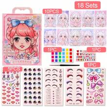 1pc Princess Makeup Coloring Set, Cartoon Dress-Up Stickers, Includes Drawing Pad And Sticker Sheets, DIY Creative Gift - Multicolor - View 7