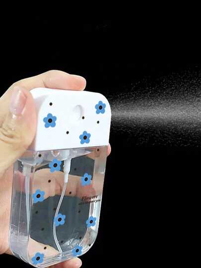 1pc Minimalist Korean Style Blue Floral & Polka Dot Print Cute Nano Mist Refillable Bottle, Moisturizing, Fashionable, Transparent, Portable, Versatile