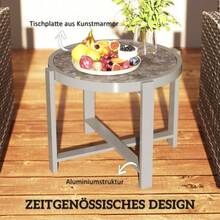 Outsunny Side Table, Round Garden Table, Weatherproof Aluminum Balcony Table With Marble Look, Camping Table, Coffee Table For Living Room, Office, Outdoor, Indoor, Grey - 1 - View 4