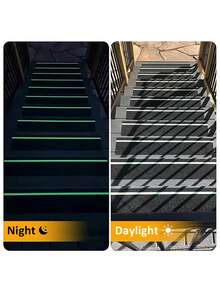 10pcs Glow-In-The-Dark Anti-Slip Stair Treads 3.9"X24" - Self-Adhesive Non-Slip Tape With Green Edges, Durable Indoor/Outdoor Safety Grip For Stairs, Skateboarding, Winter Rain Snow - Multicolor - View 9