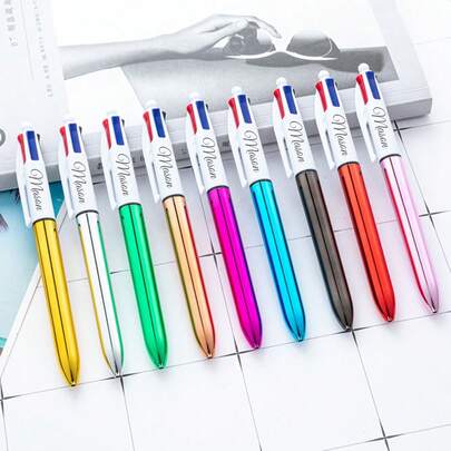 1-200pcs Customized 4-Color Ballpoint Pen, Multi-Color Pen, 4-In-1 Retractable 4-Color Ballpoint Pen, Suitable For Office, School Supplies, Students, Gifts, Party Favors,Office Decor