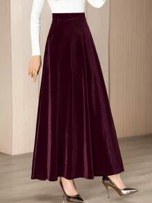 Women's Elegant Velvet A-Line Skirt, Autumn/Winter - Red Violet - View 6