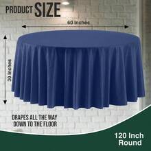 Pack Of 6 Navy Plastic Table Cloth - Size: 120 Inch Round Disposable Tablecloth For Parties - Ideal For For Birthdays Parties Summer And More - Navy+12 - View 3