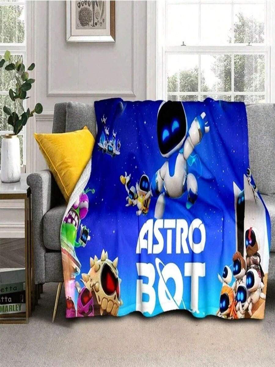 Astro Bot Cartoon Robot Throw Blanket Soft Cozy Blanket For Home Bedroom Sofa Travel Picnic Gift Designs - 黑色 - 查看 1