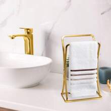 Porta Toalha Rosto Lavabo Pia De Banheiro Em Aço Dourado Luxo Arthi - Dourado - Visão 2