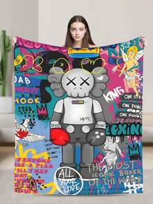 Kawss Kawaii Kaw Blanket Cozy Anime Gift Blanket - Premium Flannel Throw For Fans, Soft Cartoon Print For Sofa, Bed, Camping & Travel, Great Christmas Birthday Present - 黑色 - 查看 1