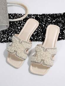 Sandale fără mâneci cu sclipici, ușoare și antiderapante, potrivite pentru plajă, ținute casual, interior, mărimi mari, design nou la modă cu sclipici - Bej - Vizualizare 8