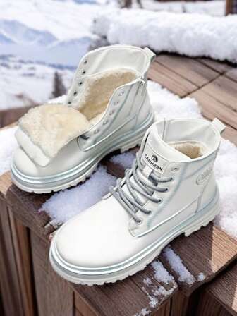 男士系带金属孔眼保暖内衬靴，休闲高帮工装雪地靴，冬季百搭