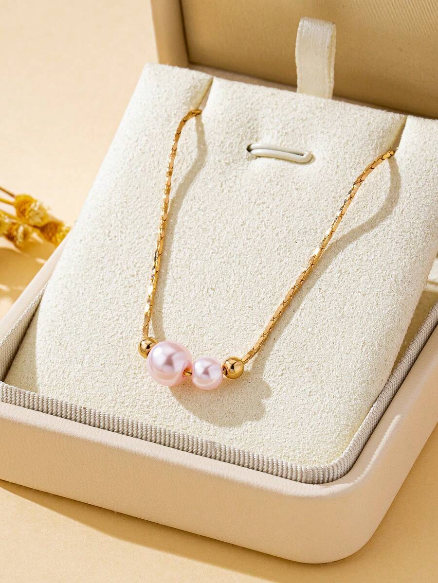 1 Stück Modisches Perlenarmband für Frauen, elegante Kunstperle, verstellbarer und vielseitiger Schmuckgeschenk - Babypink - Übersicht 1